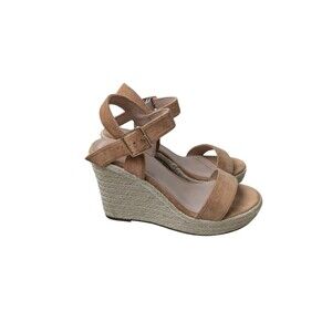 Vicki Vicki Heels Womens 7 1/2 Ankle Straps Wedge Espadrille Beige Fabric Buckle